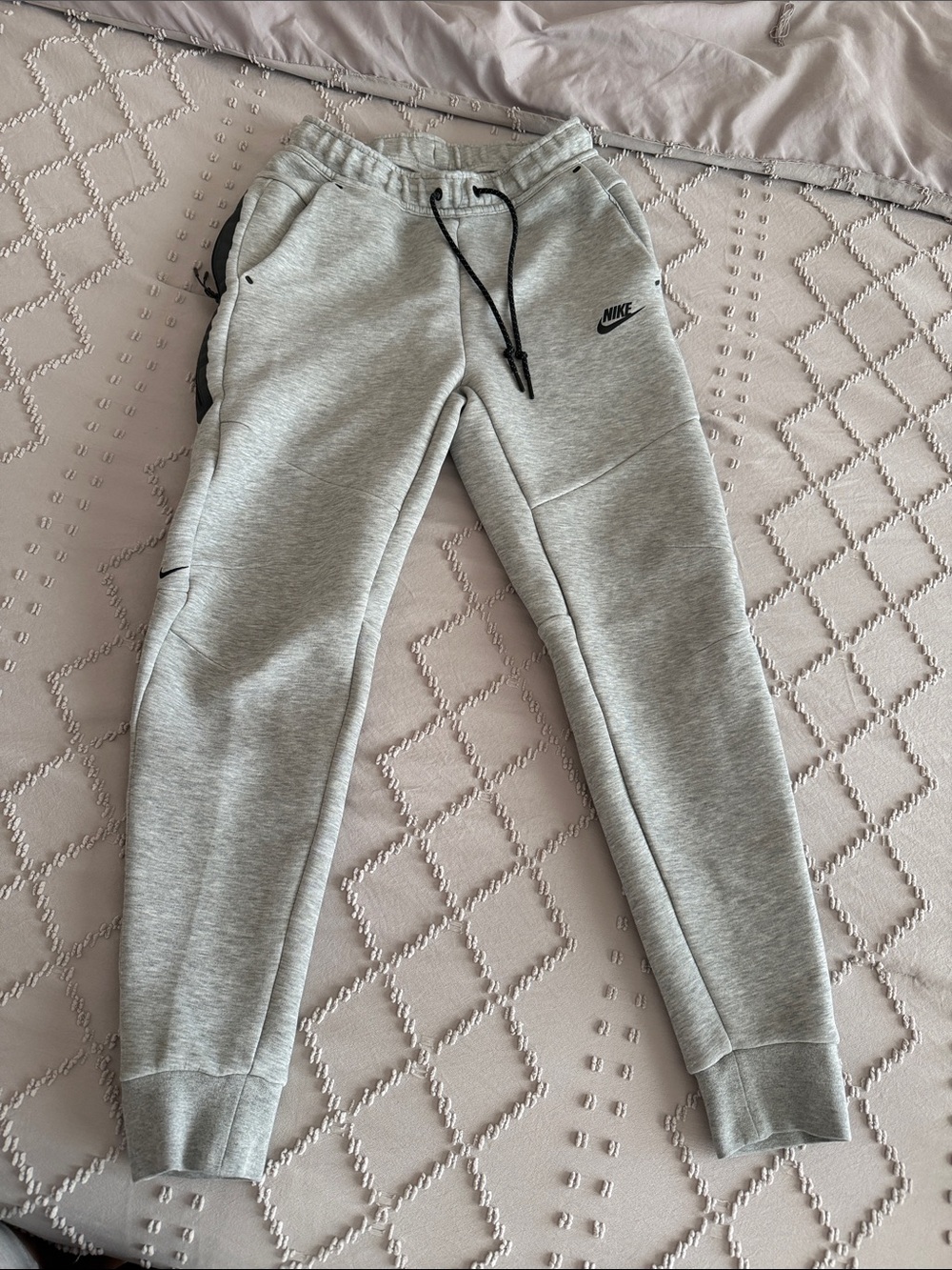 Nike tech Light Gray Fleece Joggers with Black Drawcord